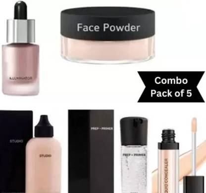 butch Waterproof Foundation with Face Base Makeup Primer Concealer Stick Liquid Highlighter and Dark Circle Concealer