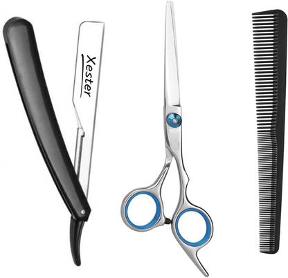 Xester Professional Hair Cutting set - Shaving Razor + Hair Cutting Styling Comb & Scissors (pack of 3)