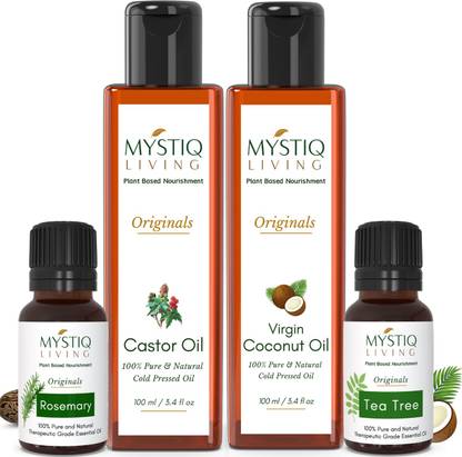 Mystiq Living DIY Hair Kit l Rosemary, Castor Oil, Coconut Oil & Tea Tree Oil