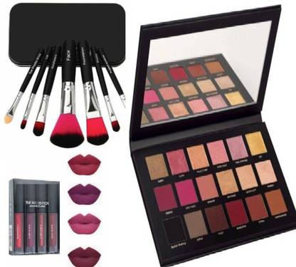 klaty ROSEGOLD EYESHADOW+ 7 PIECE BRUSH SET+ SET OF 4 LIPSTIC