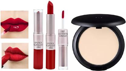 Yuency LONG LASTING MAKEUP COMPACT WITH 2 IN 1 RED LIPSTICK
