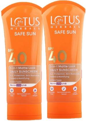 LOTUS HERBALS Safe Sun 3-In-1 Matte Look Daily Sunblock PA+++ Spf 40_200g (Set of 2)