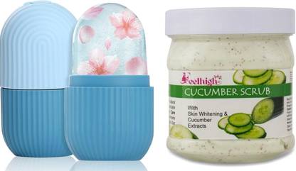 feelhigh Ice Roller-10ml -multicolor -With cucumber scrub enriched with Cucumber extract-500ml