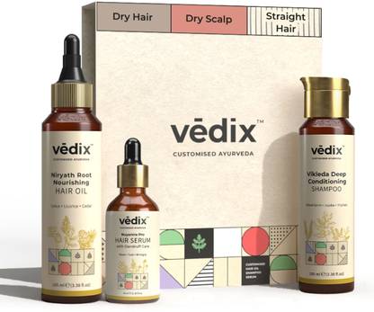Vedix Hair Fall Control & Dandruff Care Regimen for Dry Hair - Dry Scalp & Straight Hair - 3 Product Kit