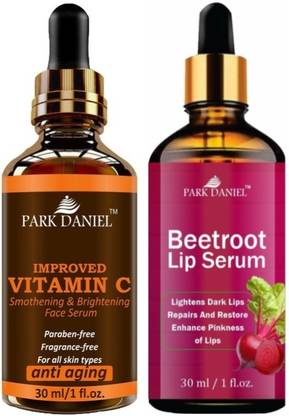 PARK DANIEL Improved Vitamin C Face Serum & Beetroot Lip Serum (Inhance Pinkness of Lips) - Combo Pack (Each, 30ml)