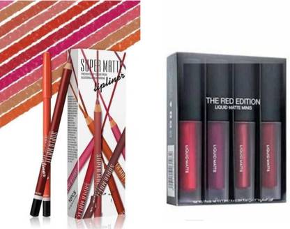 Sarbeau Liquid Red Edition Set Of 4 Lipstick With Super Matte Lipliner 12pc pack
