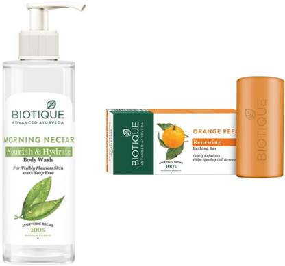 BIOTIQUE Morning Nectar Body Wash 200 ML & Orange Peel Soap 150g