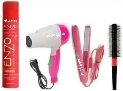 Elite gliss enzo hair hold style hair spray with hair dryer with hair straightener with roller comb for hair styling