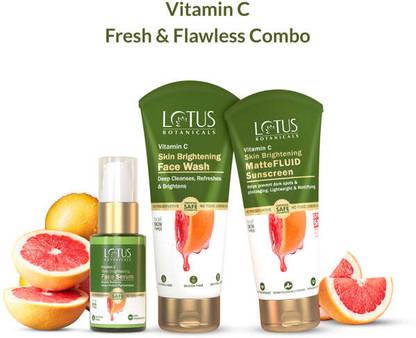 Lotus Botanicals Vitamin C Face Wash(100ml ),Face Serum(30ml),MatteFLUID Sunscreen(75g)