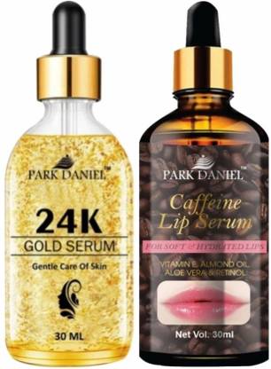 PARK DANIEL 24k Gold Face Serum & Caffeine Lip Serum (for Soft & Hydrated Lips) - Combo Pack (Each, 30ml)