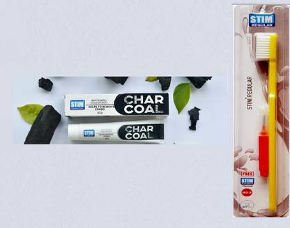 STIM Charcol (80 gm) Toothpaste & Regular Toothbrush