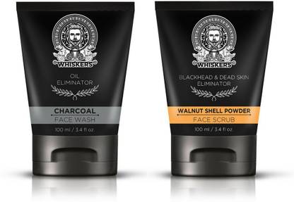 WHISKERS Charcoal Face Wash (100ml) & Walnut Shell Powder Face Scrub (100ml)