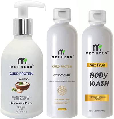 Metherb Curd Protein Shampoo 300ml & Curd Protein Conditioner -200ml & mix fruit Body wash-200ml (combo pack)