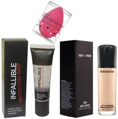 LOVE HUDA Professional Combo Set Waterproof Face Skin Base Primer With Foundation And Makeup Blender