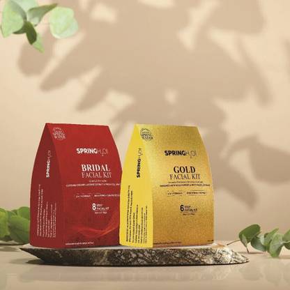 SPRING H2O Facial Kit Combo Pack Of 8 Step Bridal + 6 Step Gold Facial Kit For Acne Repair, Brightening