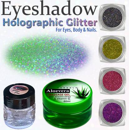VOZWA Holographic Eye Glitter Kit – 4 Vibrant Shades + Glitter Glue Infused with Aloe Vera