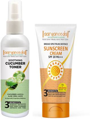 Aaryanveda Soothing Cucumber Toner (100 Ml) with Non oily Sunscreen Lotion SPF 20(60 gm) for Men and Women