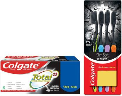 Colgate Deep Clean Toothpaste Slim Soft Charcoal Toothbrush