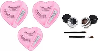 YELGO False eyelash (pack of 3) and 2 in 1 Black and Brown Gel Eyeliner