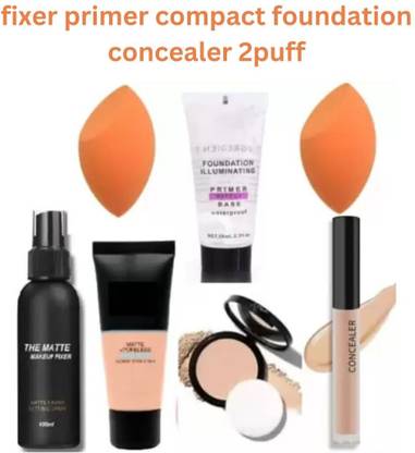 lately MAKEUP COMBO WITH FIXER PRIMER COMPACT FOUNDATION CONCEALER PUFF