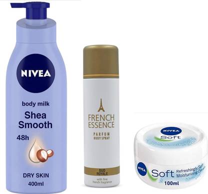 NIVEA SHE SMOOTH LOTION 400 ML OUID ROYALE BODY SPARY & SOFT 100 ML
