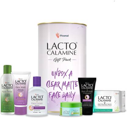 Lacto Calamine Day & Night Skincare Routine Gift Kit for Clear Matte Face (6 items), Paraben Free