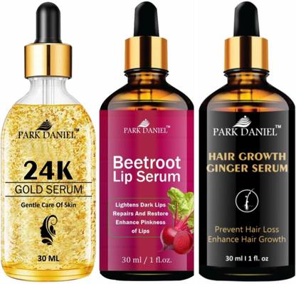 PARK DANIEL 24K Gold Serum & Beetroot Lip Serum & Hair Growth Ginger Serum (Each, 30ml)