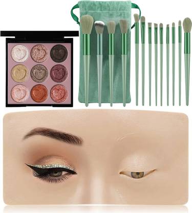 HUDA CRUSH 3-in-1 Combo Pack Featuring 9 Color Eyeshadow Palette, 13-Piece Makeup Brush Set, and Makeup Practice Face
