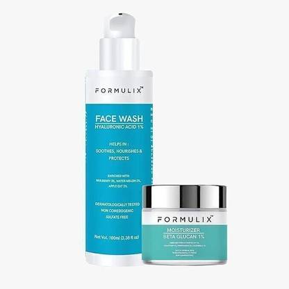 FORMULIX Beta Glucan Moisturizer & Hyaluronic Acid Face Wash | Cleanse and Hydrates Skin Combo Kit (100ml+50g)