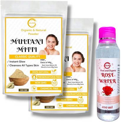 slukrl COMBO MULTANI MITTI POWDER+GULAB JAL/ROSE WATER PUTE 100