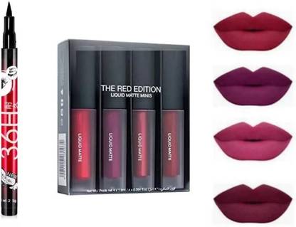 SHEFFO SuperStay Water Proof Liquid Matte Beauty Lipstick 4 Pcs + Sketch EyeLiner