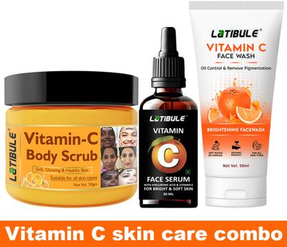 Latibule Vitamin C Face Scrub For Skin,Whitening Facewash and Vitamin C Serum For Daily Skin Care
