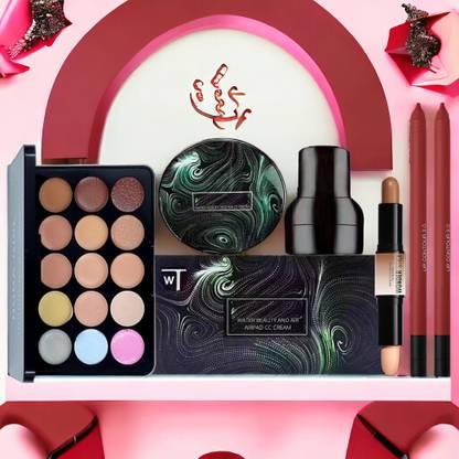 HUDA CRUSH Beauty Valentine Day Gift for Her - Concealer Palette, Foundation Cream, Sponge, 2Pcs Lip Contour, Highlighter Contour Stick