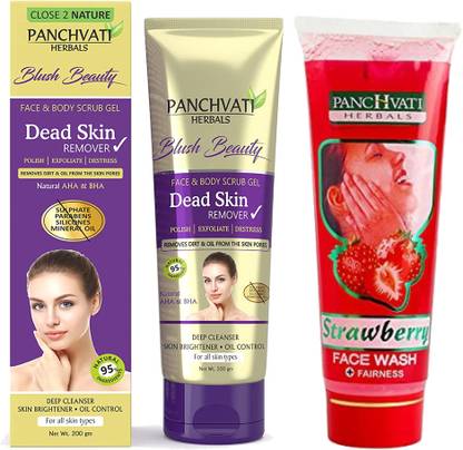 panchvati Dead Skin Remover Scrub Gel for Face & Body-(200ml) with Strawberry Face Wash-(60ml) Combo Pack