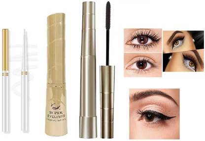 Neycare best eye makeup combo waterproof long lasting eyeliner ,mascara ,white kajal smudge proof easy to use pack of 3 itmes
