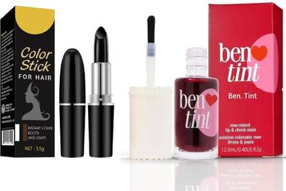 Winble Bene Tint Tinted Lip & Cheek Stain (Red, 12.5ml) + Luxaryl Hair Chalk Lipstick Pen (Black)