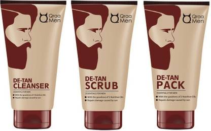 Qraa MEN DE-TAN CLEANSER FOR MEN 100gm + DE-TAN SCRUB FOR MEN 100GM + DE-TAN PACK FOR MEN 120GM