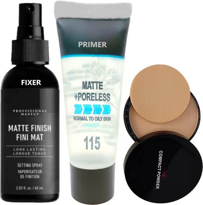 N.Y.N Beauty 3 in 1 Combo Kit of Makeup Fixer , Face Primer with Matte Finish Compact Powder