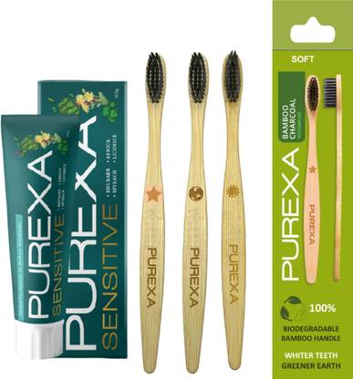 PUREXA One Sensitive Herbal Toothpaste 3 Bamboo Toothbrush