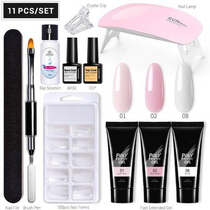 BOZLIN Poly Nail Gel Extension Kit for Builder Gel UV Nail Art Kit Nail Extension Set (Nude, Pink, White)