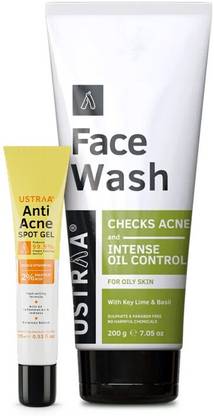 USTRAA Anti Acne Kit - Anti Acne Spot Gel - 15 ml & Face Wash Oily Skin - 200 g