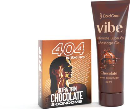 Bold Care 404 Ultra Thin Chocolate Condoms-3 Sheets with Chocolate Flavored Lubricant-50ml