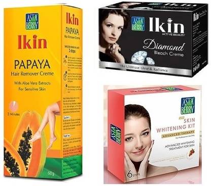 ASTABERRY PAPAYA HAIR REMOVAL CREAM 60 GR SKIN WHITENING FACIAL KIT 36 GR DAIMOND BLEACH 42 GR