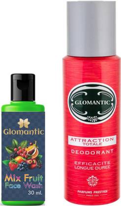 glomantic Mix Fruit Face Wash & Attraction Total Deodorant Spray for Men (200 ml)