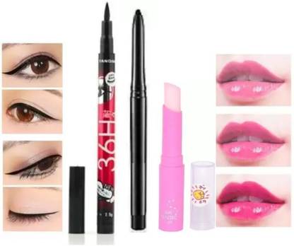 swenky WATERPROOF LONG LASTING EYELINER & WATERPROOF KAJAL WITH COLOR CHANGING LIP BALM