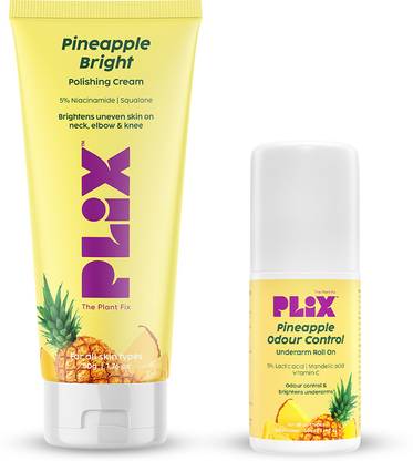 The Plant Fix Plix Pineapple Duo: Roll-On for Odour Control & Polishing Cream for Bright Underarms