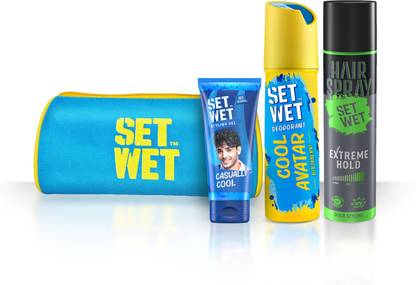 SET WET Men's Styling Kit-Cool Hold Hair Gel, Hair Spray & Cool Avatar Deodorant Perfume