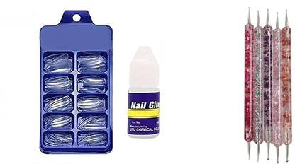 NUARY Artificial Nails,100 pcs with Glue & 5pc beautiful Embossing Stylus for Nail Art
