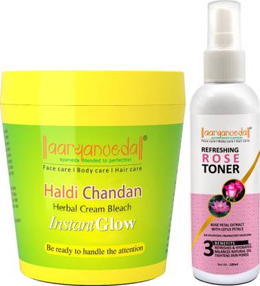 Aryanveda Herbals Haldi Chandan Bleach Cream 250gm & Rose Face Toner 100ml
