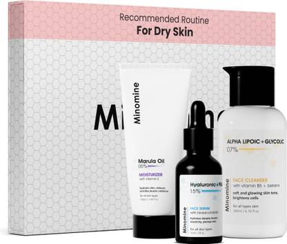 Minomine Gamechangers Skincare Routine Set for Dry Skin, Unisex | Cleanser, Face Serum & Moisturizer